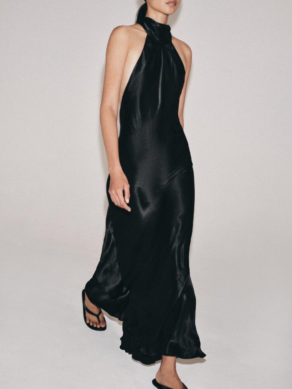 ZARA Satin Effect Halter Dress Black - NWT XL